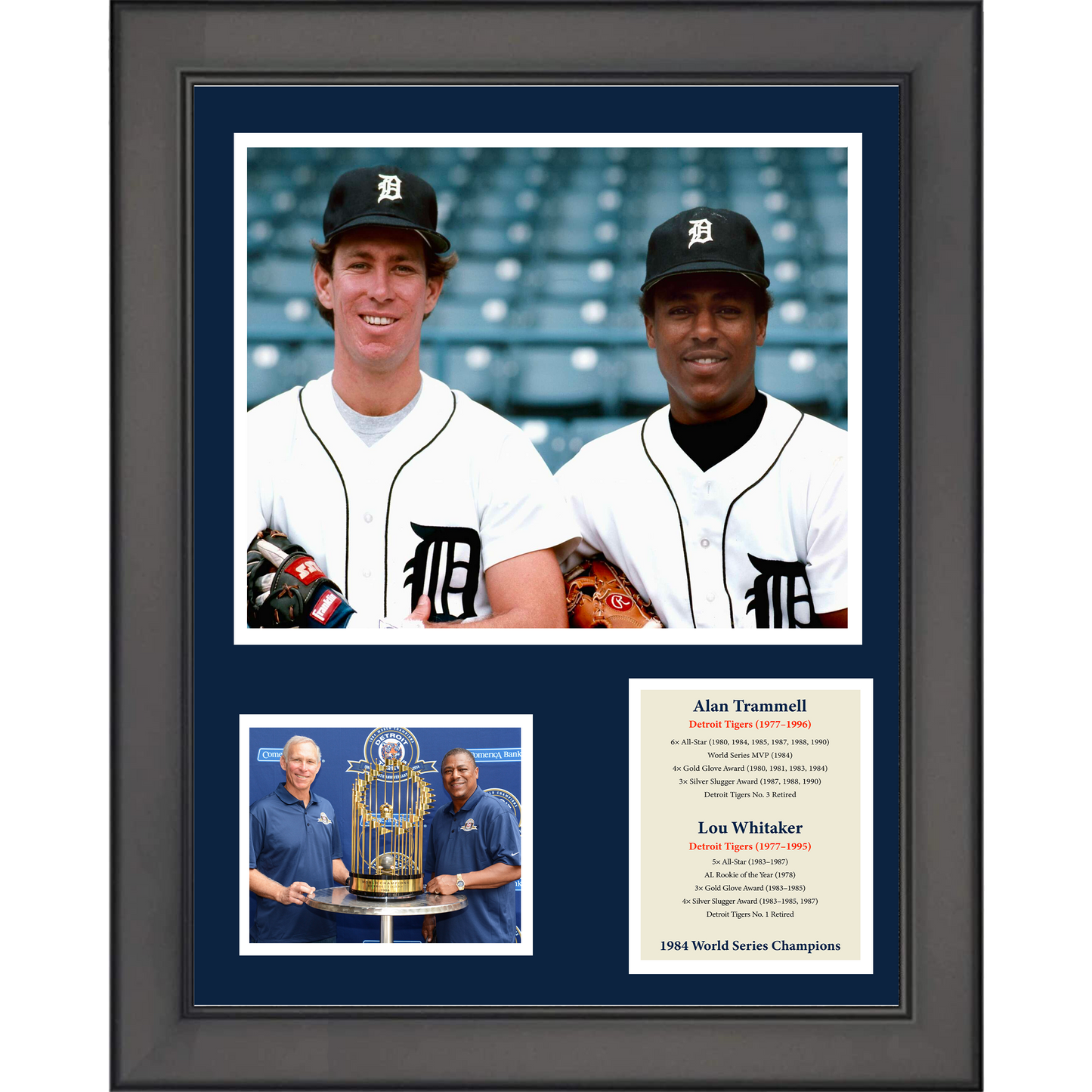 Framed Alan Trammell & Lou Whitaker Detroit Tigers Baseball 11"x14"Three Photo Collage