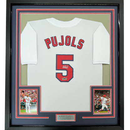 Framed Facsimile Autographed Albert Pujols 35x39 St. Louis White Reprint Laser Auto Baseball Jersey