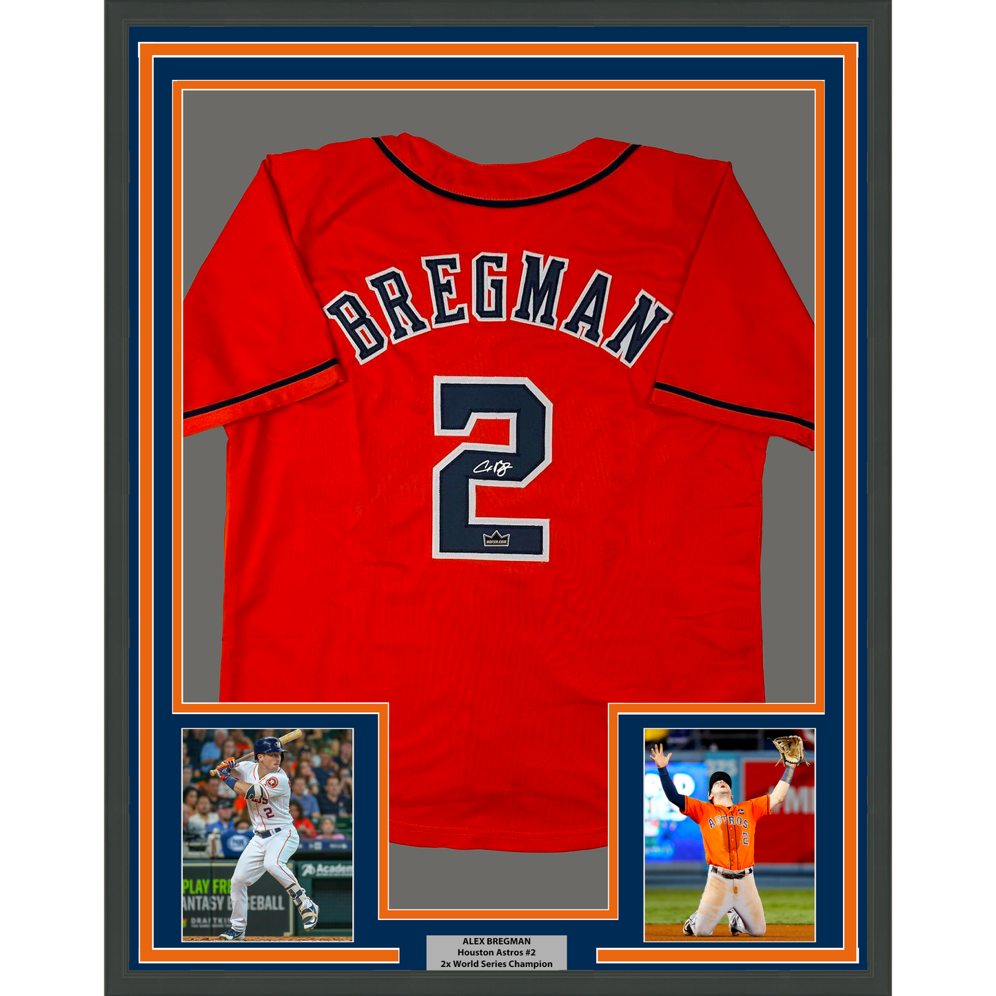 Framed Facsimile Autographed Alex Bregman 35x39 Houston Orange Reprint Laser Auto Baseball Jersey