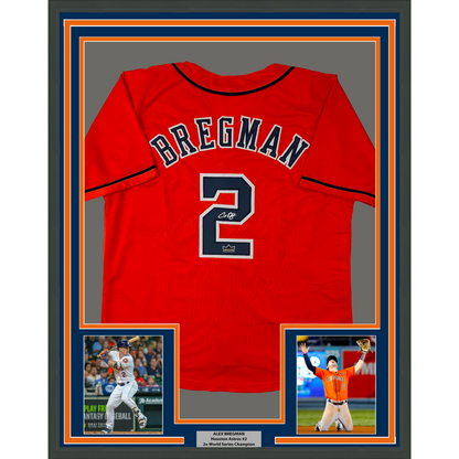 Framed Facsimile Autographed Alex Bregman 35x39 Houston Orange Reprint Laser Auto Baseball Jersey