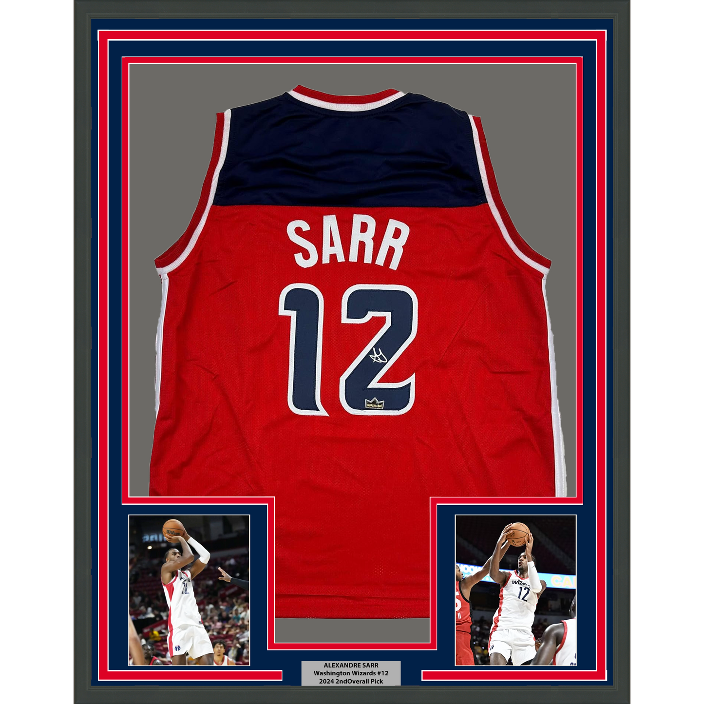 Framed Facsimile Autographed Alexandre Sarr 35x39 Washington Red Reprint Laser Auto Basketball Jersey
