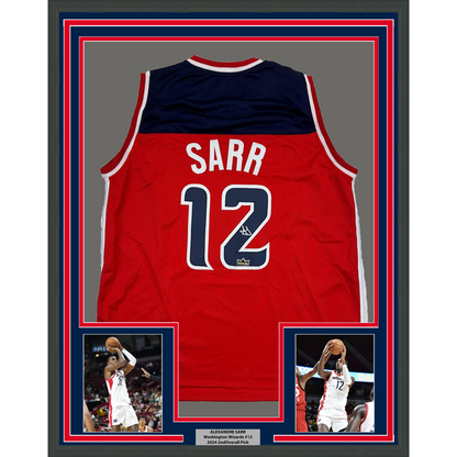 Framed Facsimile Autographed Alexandre Sarr 35x39 Washington Red Reprint Laser Auto Basketball Jersey