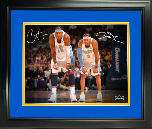 Framed Allen Iverson & Carmelo Anthony Dual Facsimile Laser Engraved Signature Auto 11"x14"Basketball Photo HOFSM Holo