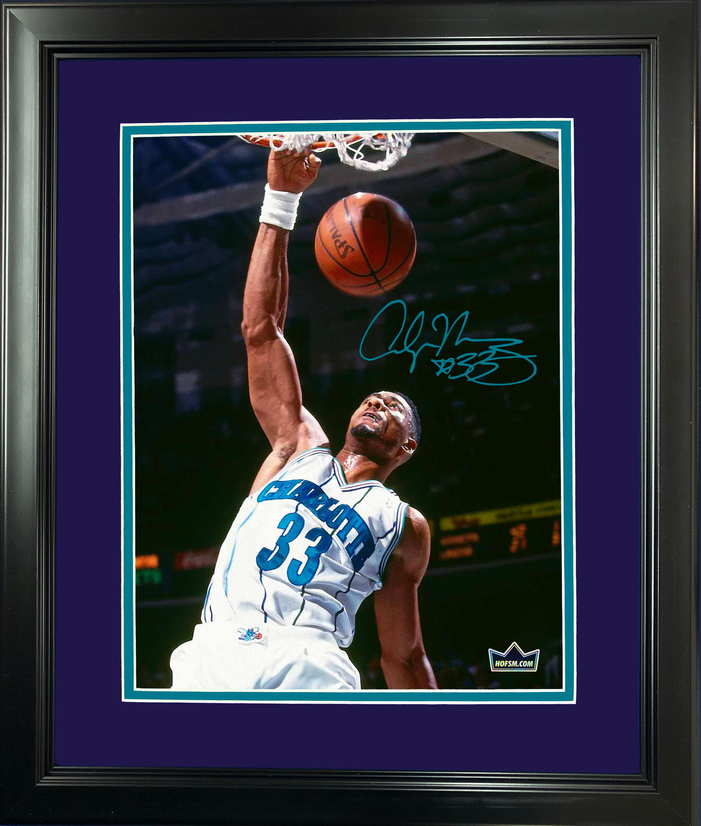 Framed Alonzo Mourning Facsimile Laser Engraved Signature Auto Charlotte Hornets 11"x14"Basketball Photo HOFSM Holo