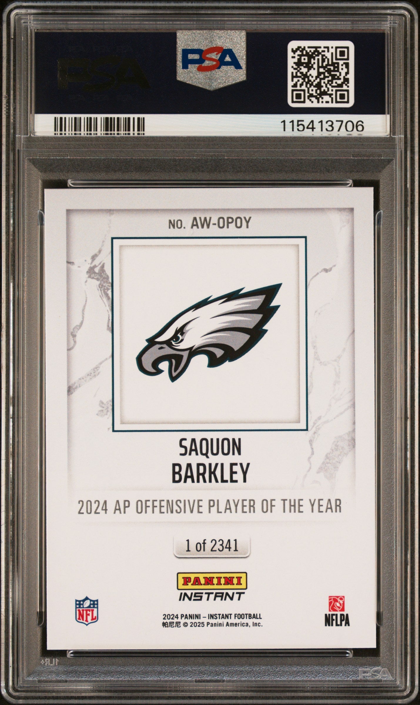 Graded 2024 Panini Instant NFL Saquon Barkley #OPOY Award Winners Football Card PSA 9 Mint