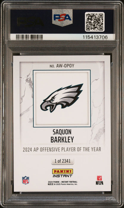 Graded 2024 Panini Instant NFL Saquon Barkley #OPOY Award Winners Football Card PSA 9 Mint
