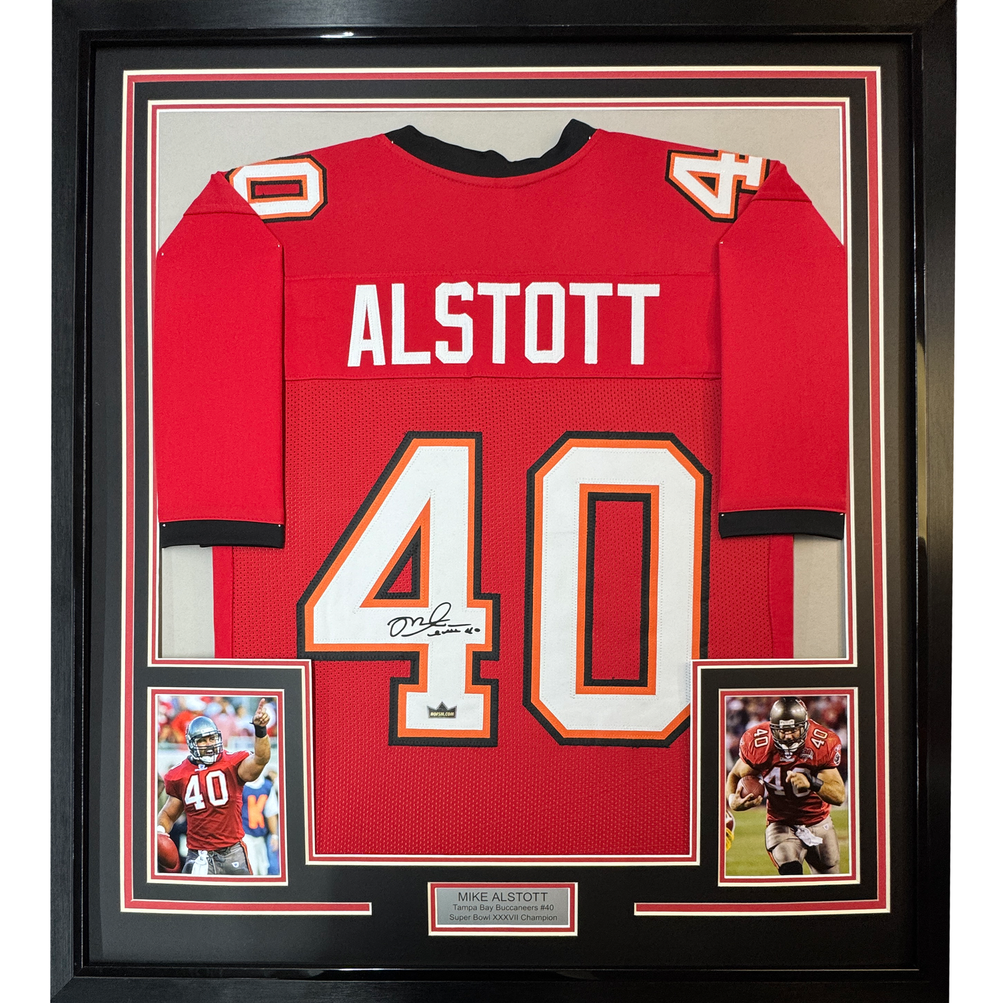 Framed Facsimile Autographed Mike Alstott 35x39 Tampa Bay Red Reprint Laser Auto Football Jersey