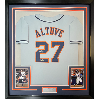 Framed Facsimile Autographed Jose Altuve 35x39 Houston Grey Reprint Laser Auto Baseball Jersey