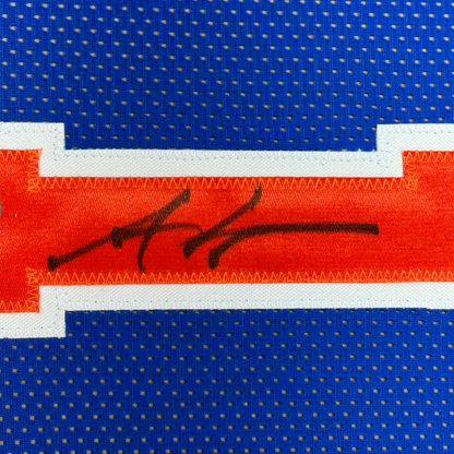 Framed Autographed/Signed Amare Stoudemire 35x39 New York Blue Basketball Jersey Beckett BAS COA