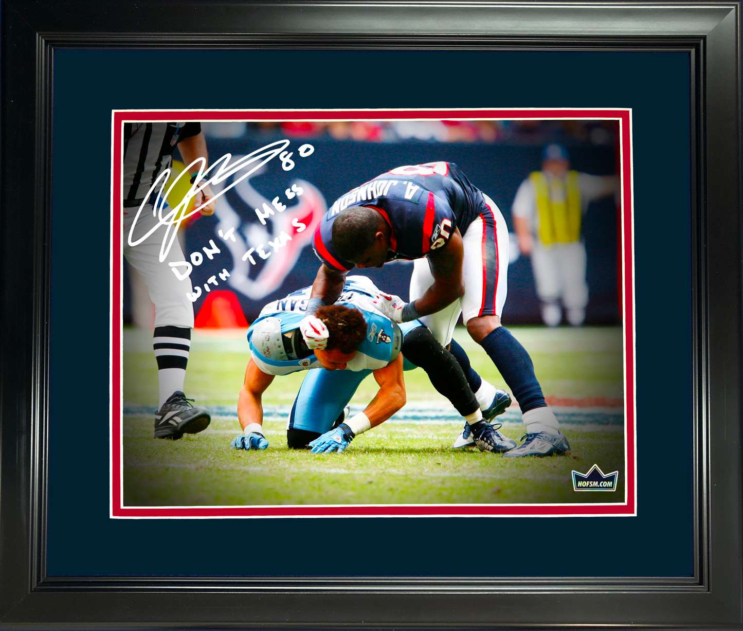 Framed Andre Johnson Don't Mess With Texas Fight Facsimile Laser Engraved Signature Auto Houston Texans 11"x14"Football Photo HOFSM Holo