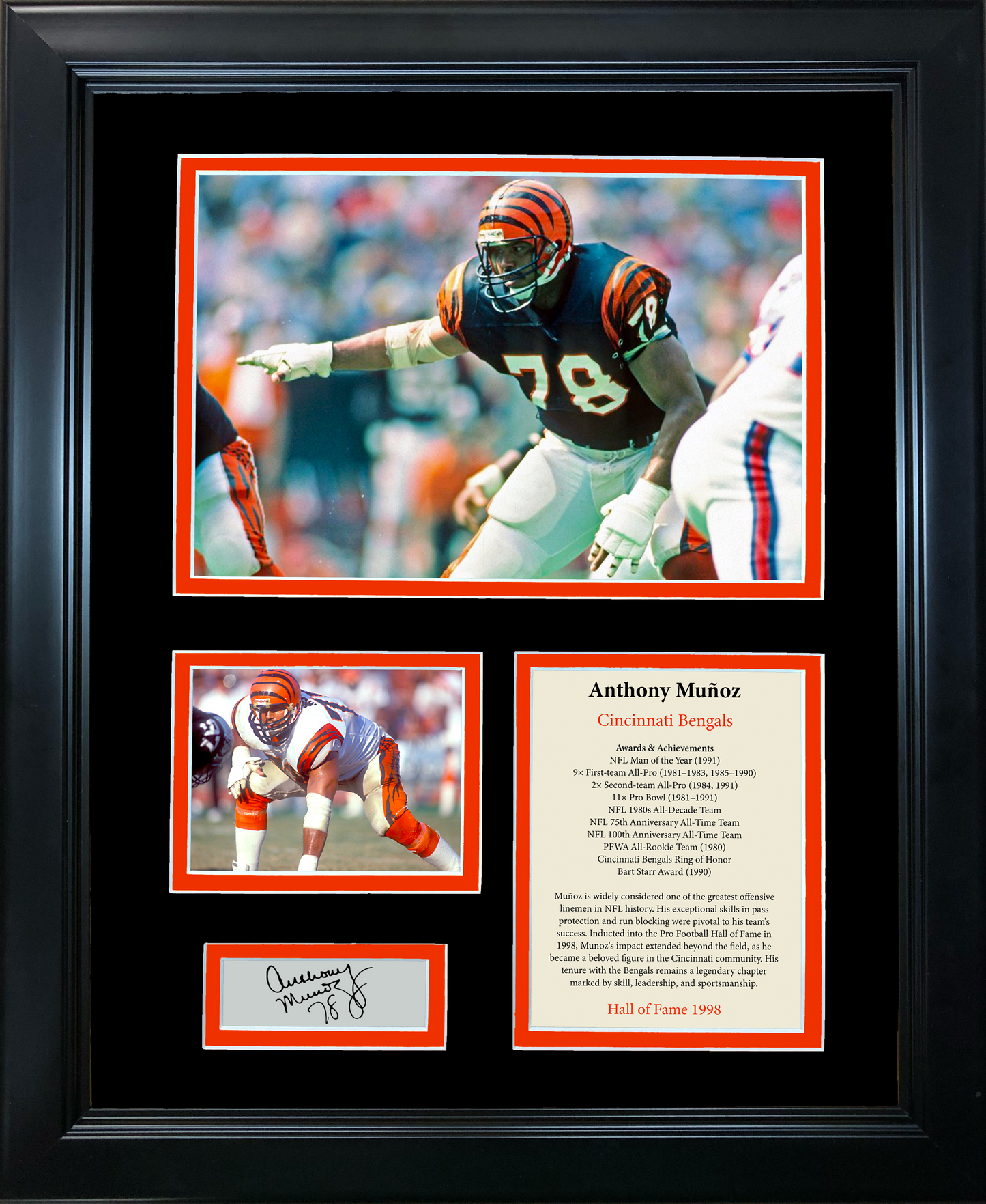 Framed Anthony Munoz Hall of Fame Facsimile Laser Engraved Signature Auto Cincinnati Bengals 11"x14"Football Photo Sig Collage