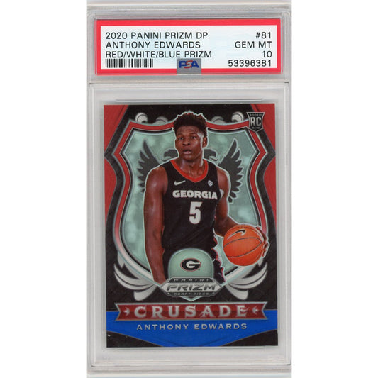 Graded 2020 Panini Prizm Draft Picks Anthony Edwards #81 Red White Blue Prizm Rookie RC Basketball Card PSA 10 Gem Mint