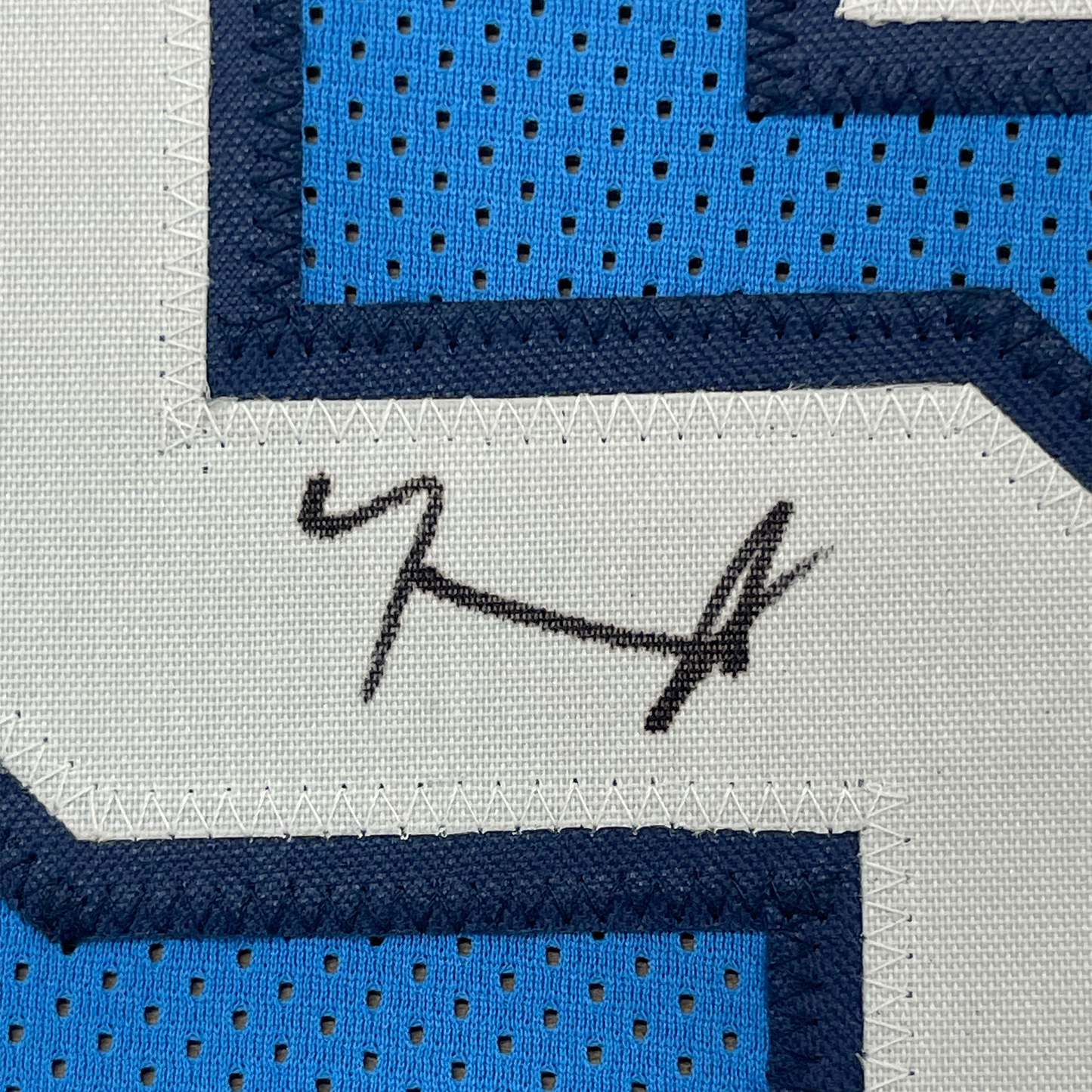 Framed Autographed/Signed Armando Bacot 35x39 UNC North Carolina Blue College Basketball Jersey Beckett BAS COA