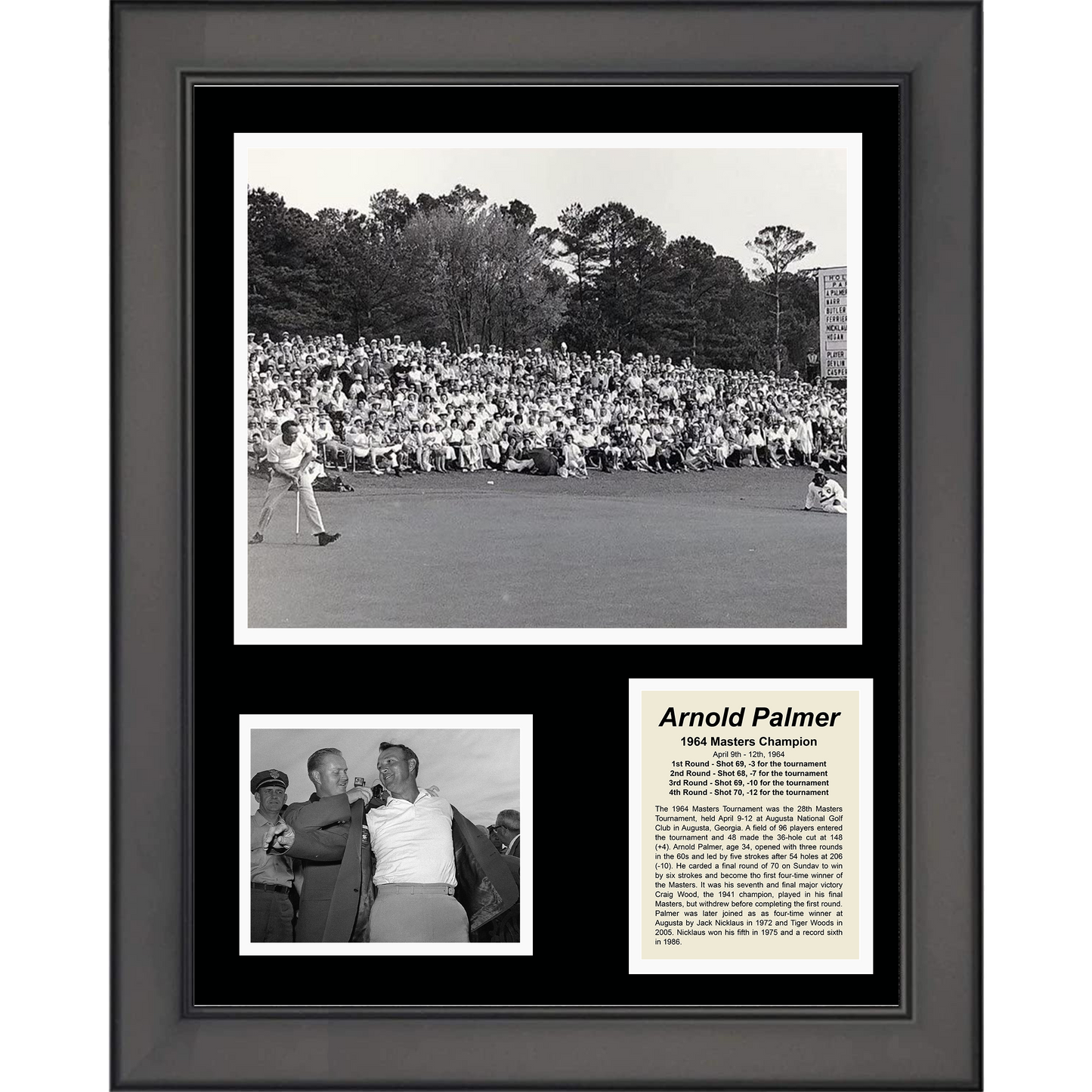 Framed Arnold Palmer 1964 Masters Champion PGA Golf 11"x14"Three Photo Collage