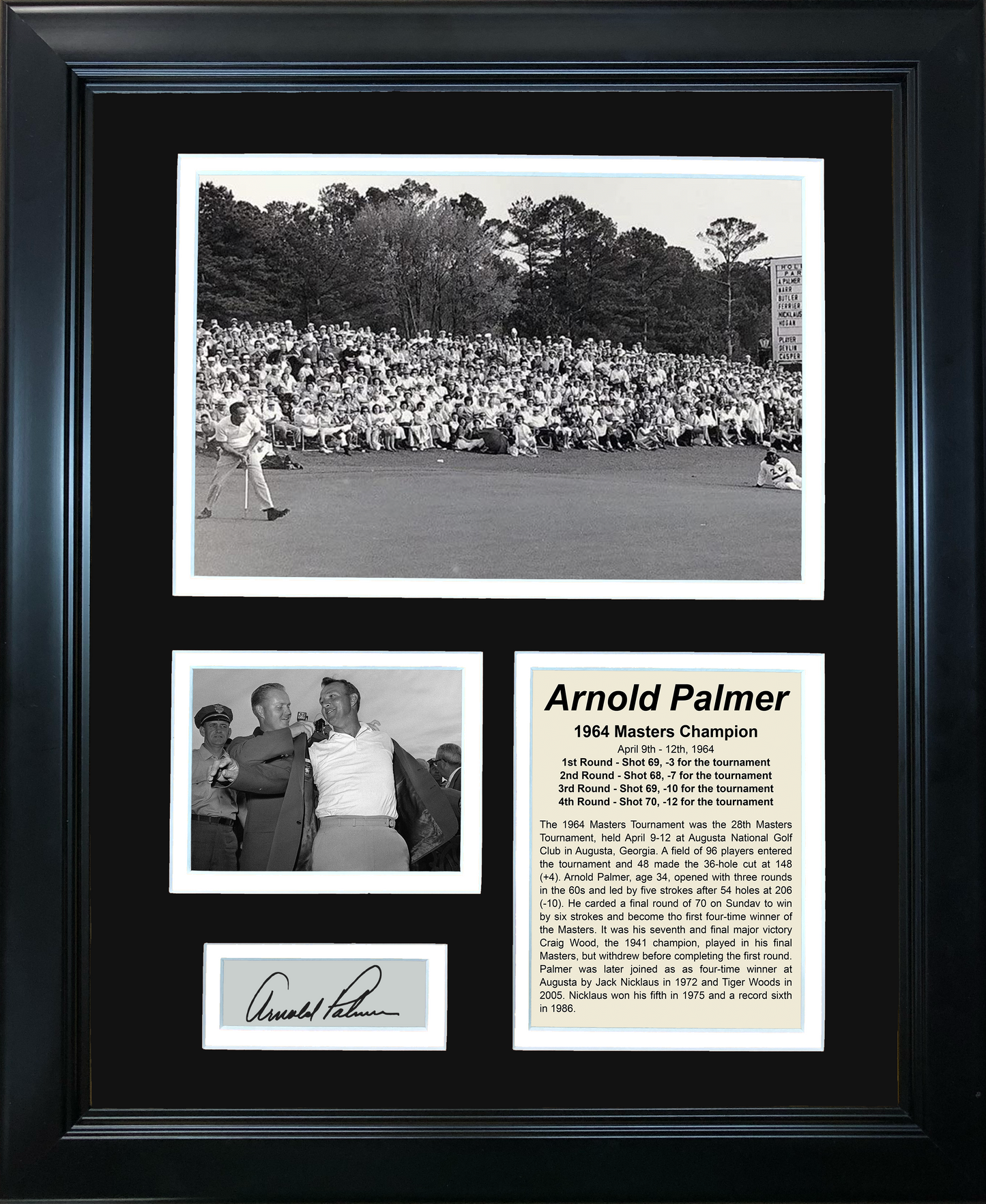 Framed Arnold Palmer 1964 Masters Champion PGA Facsimile Laser Engraved Signature Auto Golf 11"x14"Photo Sig Collage