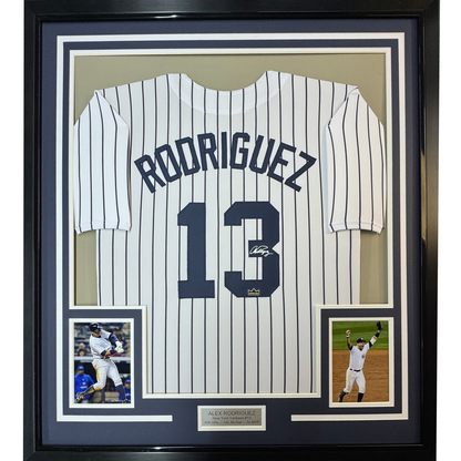 Framed Facsimile Autographed Alex Rodriguez 35x39 A-Rod New York Pinstripe Reprint Laser Auto Baseball Jersey