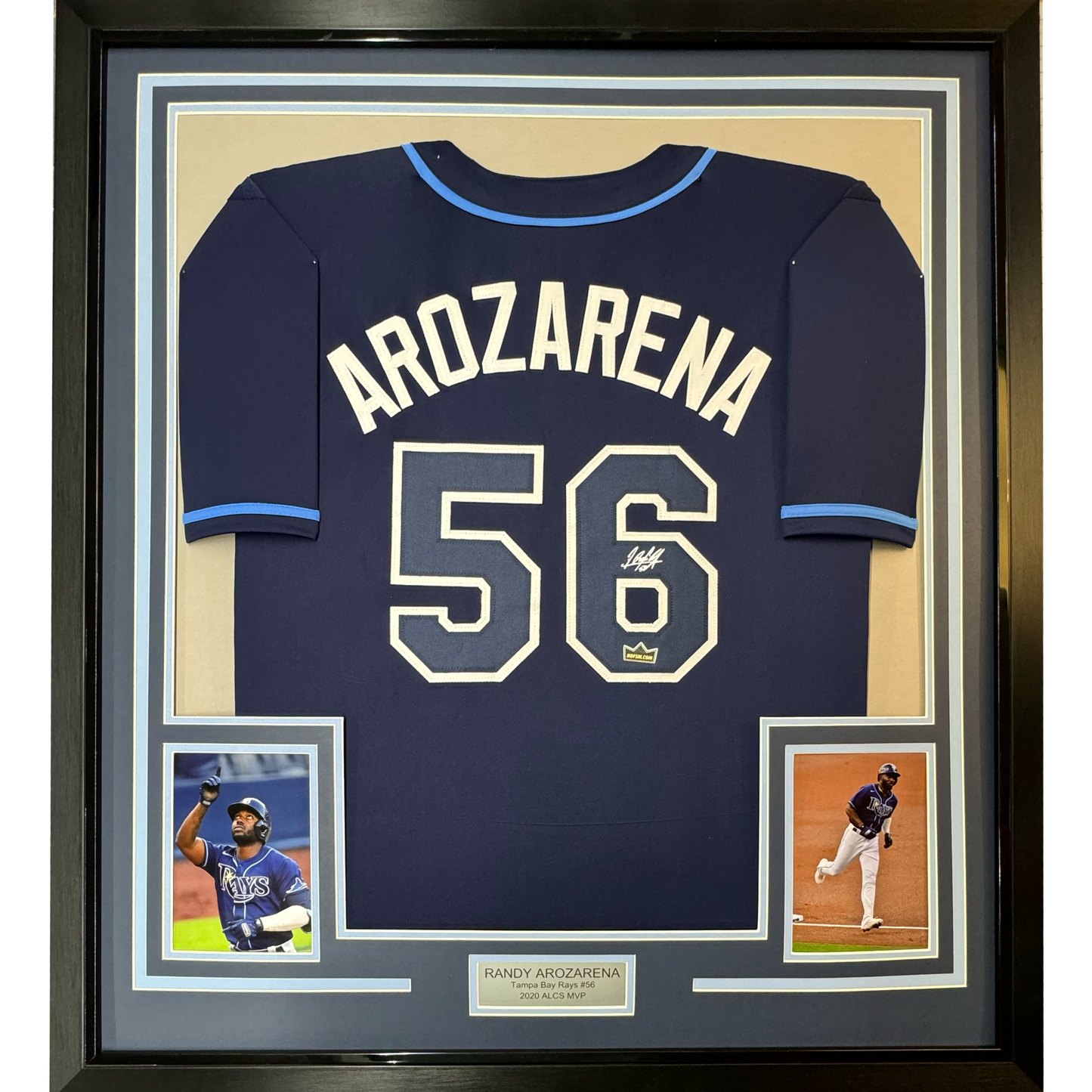 Framed Facsimile Autographed Randy Arozarena 35x39 Tampa Bay Navy Blue Reprint Laser Auto Baseball Jersey