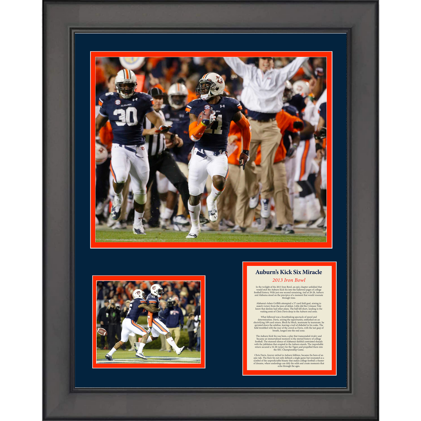 Framed Auburn Tigers Kick Six 2013 Iron Bowl Chris Davis College Football 11"x14" Three Photo Collage