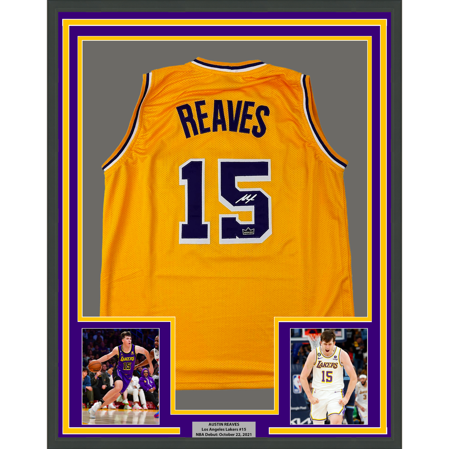 Framed Facsimile Autographed Austin Reaves 35x39 Los Angeles LA Yellow Reprint Laser Auto Basketball Jersey