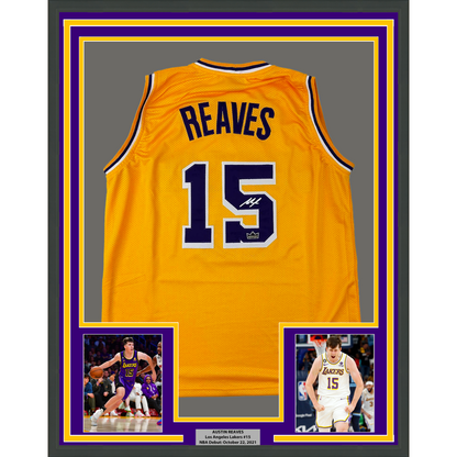 Framed Facsimile Autographed Austin Reaves 35x39 Los Angeles LA Yellow Reprint Laser Auto Basketball Jersey