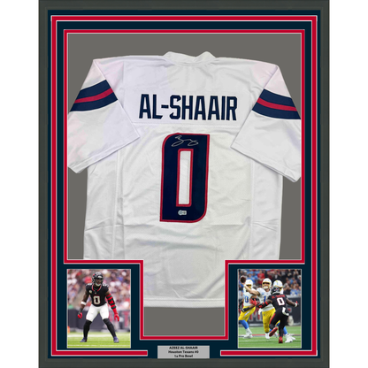 Framed Autographed/Signed Azeez Al Shaair 35x39 Houston White Football Jersey Beckett BAS COA