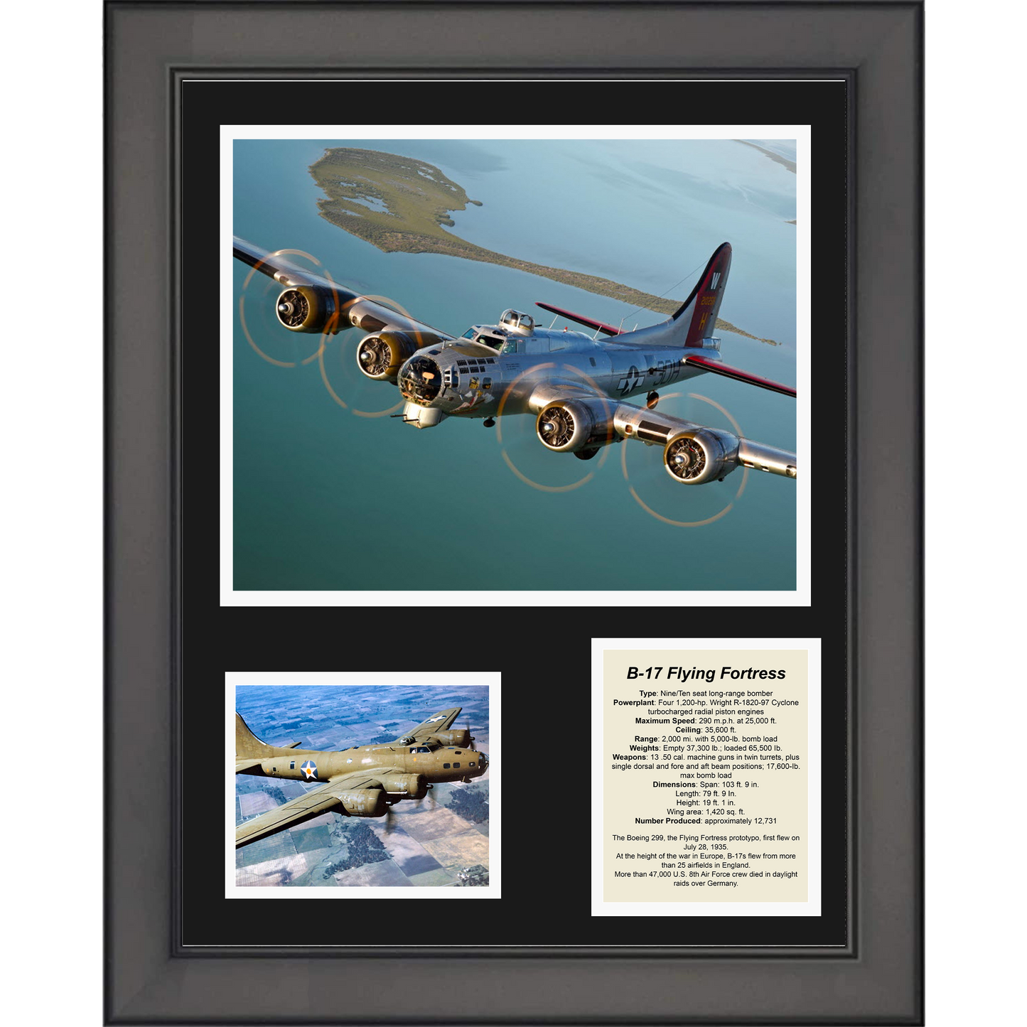 Framed B-17 Flying Fortress 11"x14" Military Three Photo Collage