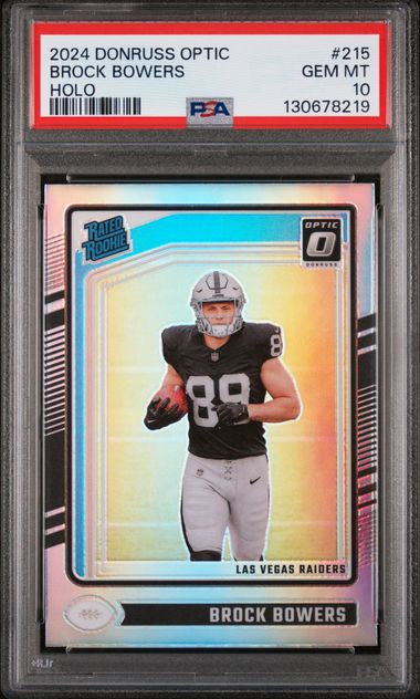 Graded 2024 Panini Donruss Optic Brock Bowers #215 Holo Rookie RC Football Card PSA 10 Gem Mint