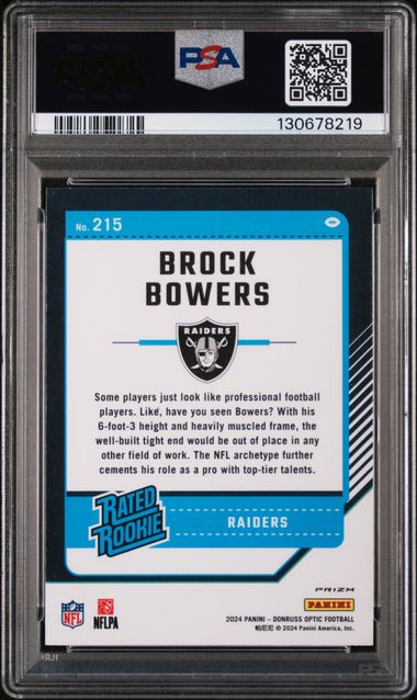 Graded 2024 Panini Donruss Optic Brock Bowers #215 Holo Rookie RC Football Card PSA 10 Gem Mint