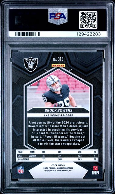 Graded 2024 Panini Mosaic Brock Bowers #313 Red Sparkle Rookie RC Football Card PSA 10 Gem Mint