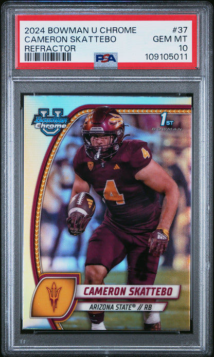 Graded 2024 Topps Bowman U Chrome Cam Skattebo #37 Refractor Rookie RC Football Card PSA 10 Gem Mint