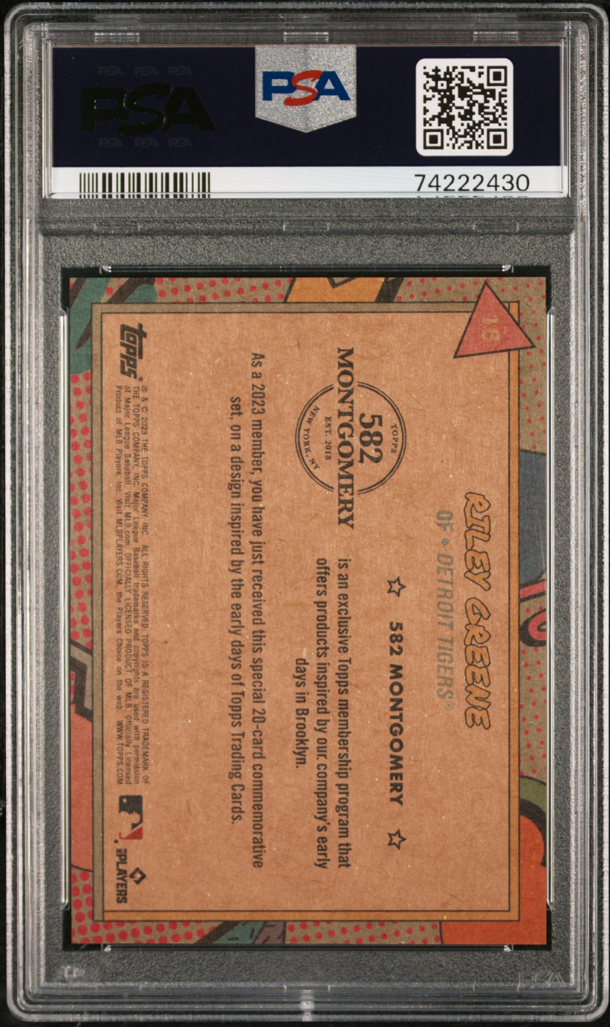 Graded 2023 Topps 582 Monty Riley Greene #16 Rookie RC Baseball Card PSA 10 Gem Mint