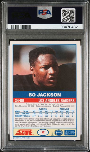 Graded 1989 Score Bo Jackson #2 2nd Year Football Card PSA 7 NM