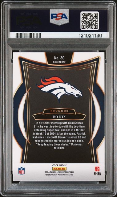 Graded 2024 Panini Select Bo Nix #30 Silver Prizm Rookie RC Football Card PSA 10 Gem Mint
