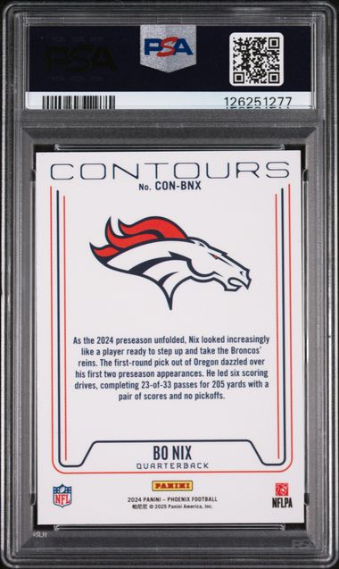 Graded 2024 Panini Phoenix Bo Nix #CONBNX Contours Rookie RC Football Card PSA 10 Gem Mint