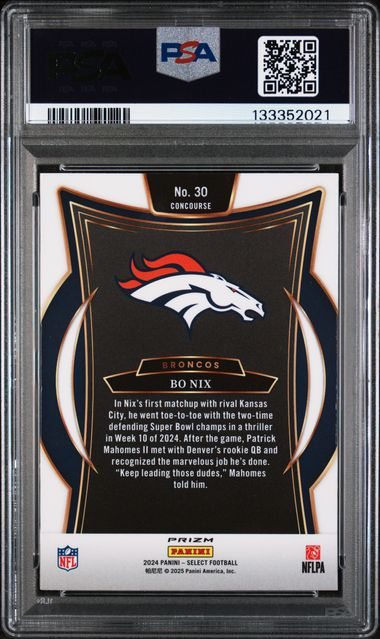 Graded 2024 Panini Select Bo Nix #30 Black & Green Shock Rookie RC Football Card PSA 9 Mint