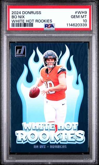 Graded 2024 Panini Donruss Bo Nix #WH9 White Hot Rookies Rookie RC Football Card PSA 10 Gem Mint