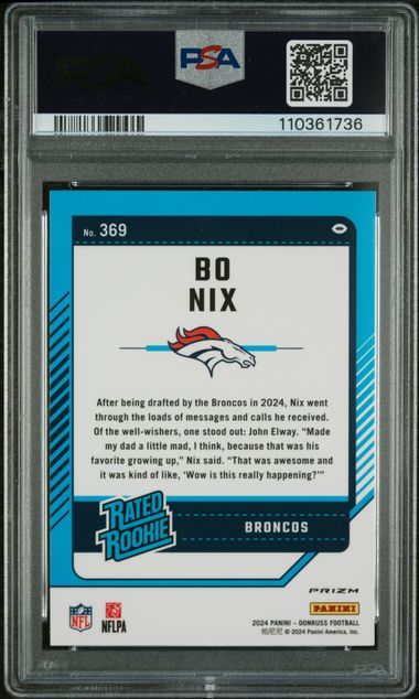 Graded 2024 Panini Donruss Bo Nix #369 Optic Preview Red Wave Rookie RC Football Card PSA 10 Gem Mint