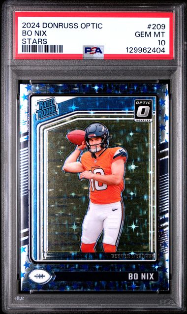 Graded 2024 Panini Donruss Optic Bo Nix #209 Stars Rookie RC Football Card PSA 10 Gem Mint