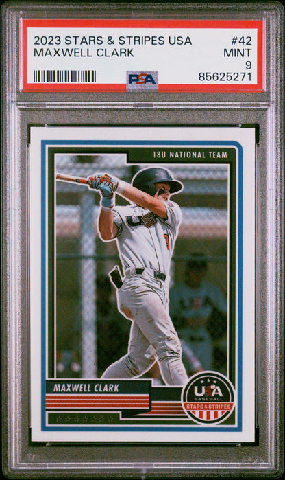 Graded 2023 Panini Stars & Stripes USA Max Clark #42 Rookie RC Baseball Card PSA 9 Mint