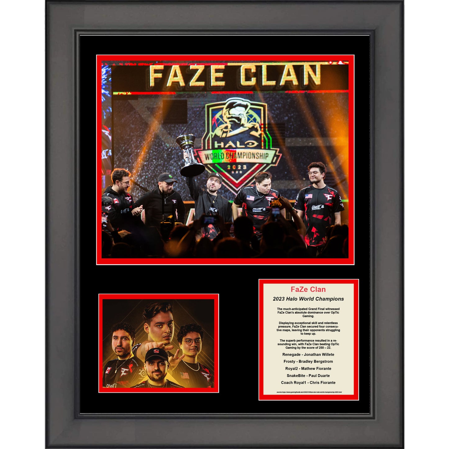 Framed FaZe Clan 2023 Halo World Champions  11"x14" Three Photo Collage