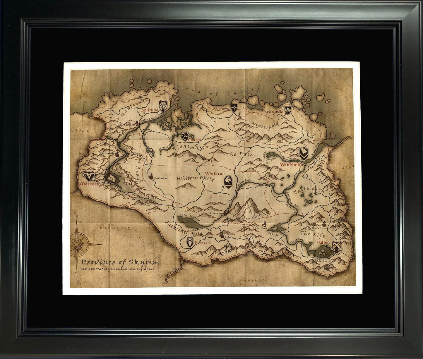 Framed Skyrim Map 11"x14" Video Game Photo