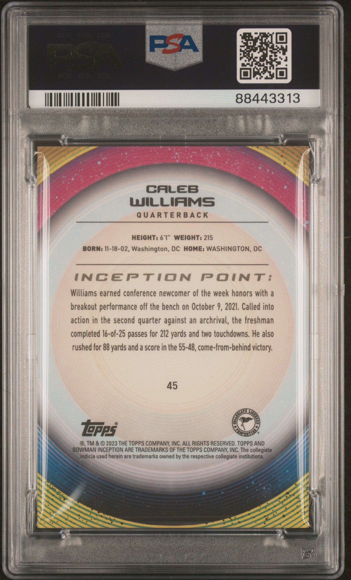 Graded 2022 Topps Bowman U Inception Caleb Williams #45 Rookie RC Football Card PSA 10 Gem Mint