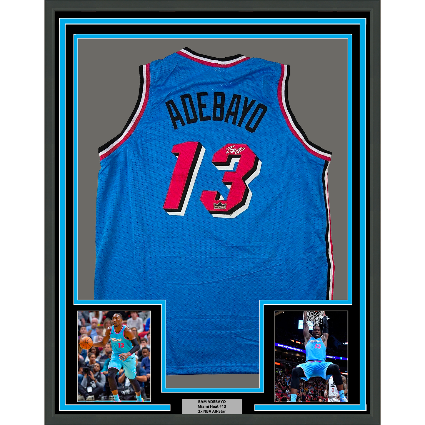 Framed Facsimile Autographed Bam Adebayo 35x39 Miami Blue Vice City Reprint Laser Auto Basketball Jersey