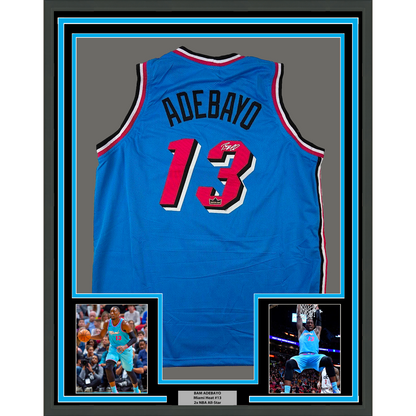 Framed Facsimile Autographed Bam Adebayo 35x39 Miami Blue Vice City Reprint Laser Auto Basketball Jersey