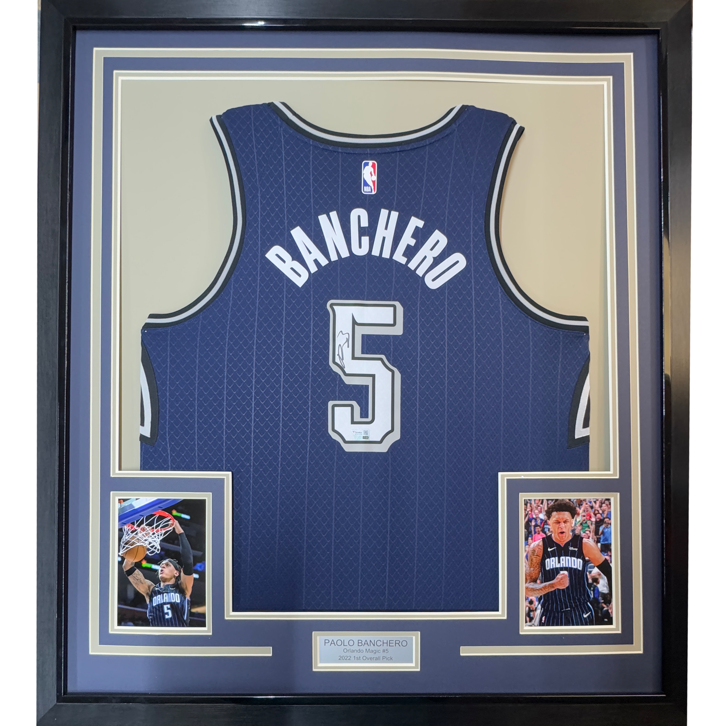 Framed Autographed/Signed Paolo Banchero 35x39 Orlando Nike Swingman City Edition Jersey Fanatics COA