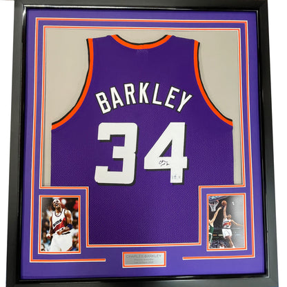 Framed Facsimile Autographed Charles Barkley 35x39 Phoenix Purple Reprint Laser Auto Basketball Jersey