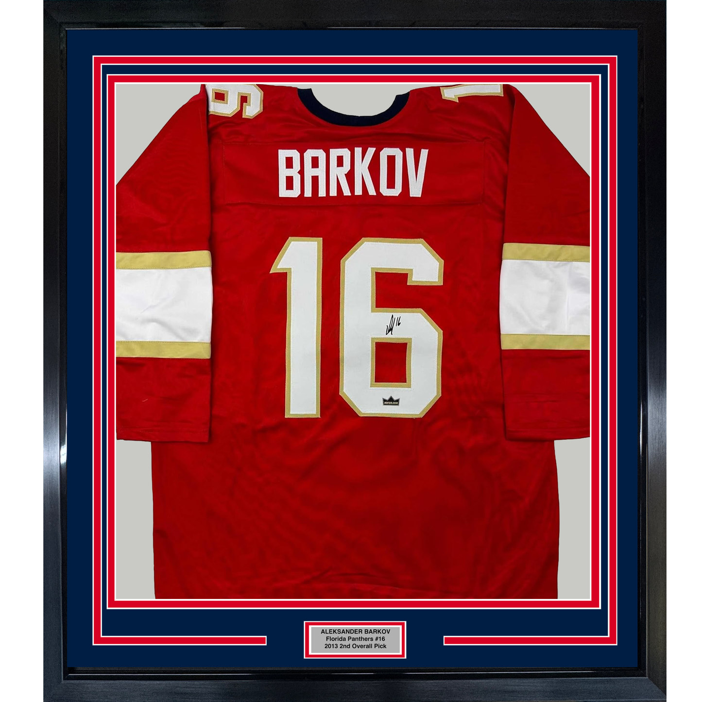Framed Facsimile Autographed Aleksander Barkov 35x39 Florida Red Reprint Laser Auto Hockey Jersey