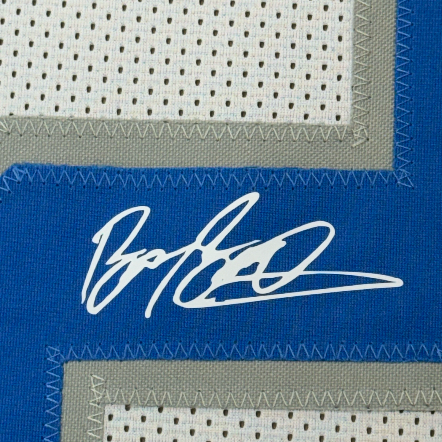 Framed Facsimile Autographed Barry Sanders 35x39 Detroit White Reprint Laser Auto Football Jersey