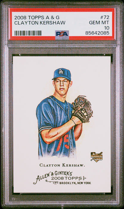 Graded 2008 Topps Allen & Ginter Clayton Kershaw #72 Rookie RC Baseball Card PSA 10 Gem Mint