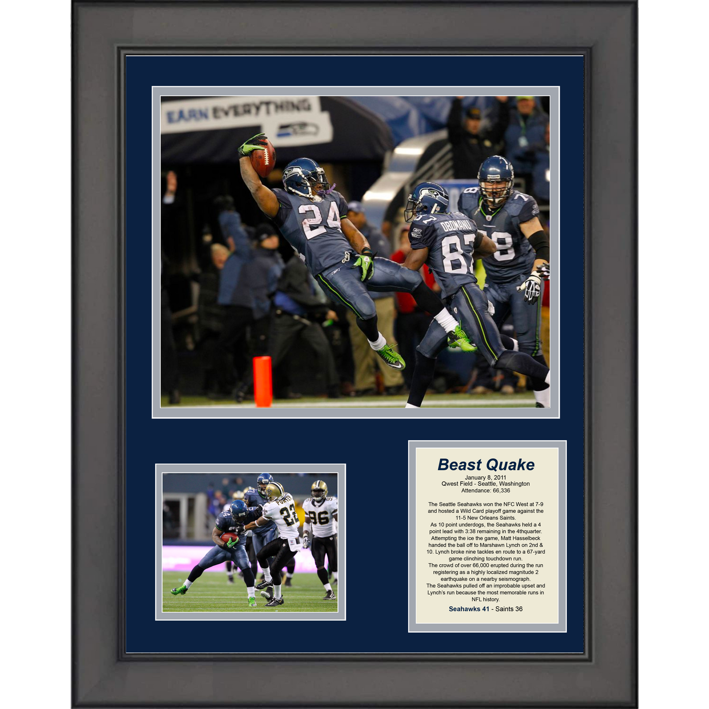 Framed Marshawn Lynch Beast Quake Seattle Seahawks 11"x14" Football Three Photo Collage